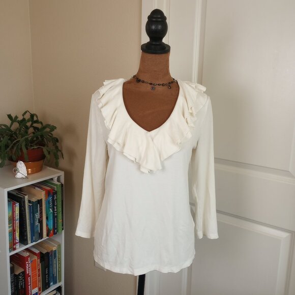 Lauren Ralph Lauren White Ruffle Top Romantic Long Sleeve Blouse Preppy Classic - Picture 1 of 5